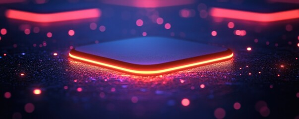 Poster - Advanced microchip technology on a glowing circuit board abstract background