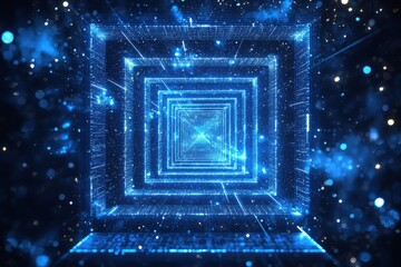 Poster - abstract digital tunnel with neon lights and futuristic glow effects