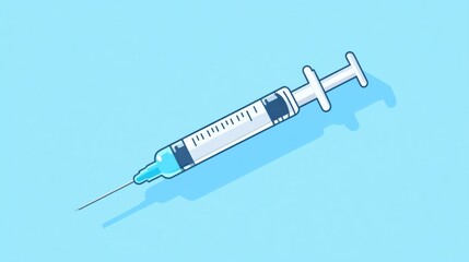 Poster - Syringe on a light blue background ready for use in medical applications or vaccinations in modern healthcare settings. Generative AI