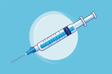 Poster - Detailed illustration of a syringe filled with blue liquid on a light background in a clinical style. Generative AI