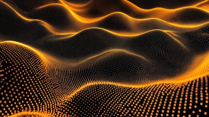 Poster - A mesmerizing display of flowing waves fashioned by dots of radiant orange against a dark backdrop evokes a sense of movement and tranquility in this digital artwork