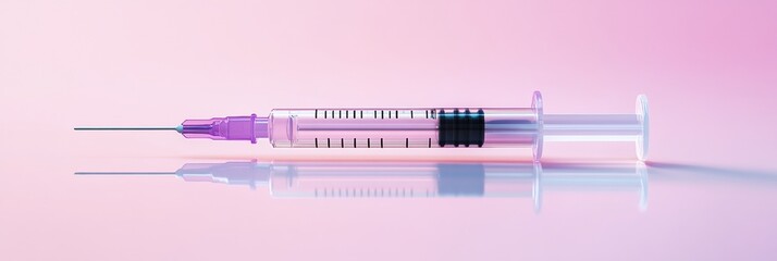 Leinwandbilder - Syringe filled with cosmetic solution resting on a pastel surface, capturing the essence of beauty treatments and self care. Generative AI