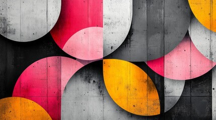 Poster - Bold and colorful circular shapes blend harmoniously against a raw concrete backdrop, creating an inspiring atmosphere perfect for artistic expression and community gatherings