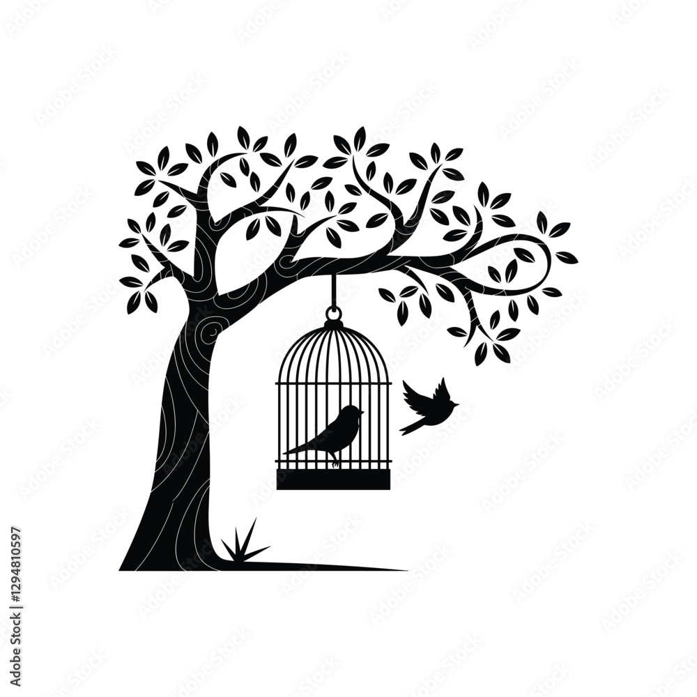 vector illustration of an old bird cage Stock Vector | Adobe Stock