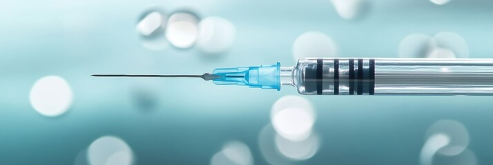Leinwandbilder - Minimalist composition featuring a syringe filled with Botox against a soft, blurred background with bokeh. Generative AI