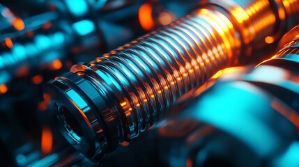 Poster - Abstract Metal Texture Background Industrial Design Shiny Chrome Spiral Orange Blue Technology Mechanical Parts Engineering 3D Render Modern          