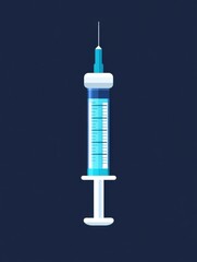 Poster - Syringe with blue liquid filled, placed against a dark background showing measurement markings clearly. Generative AI