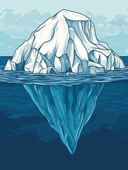 Fototapete - Melting iceberg drifts in deep blue waters under an endless sky ready for reflection and dialogue. Generative AI