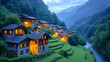 © bintank - Mountain village at twilight, illuminated homes