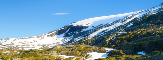 Wall Mural - nature in norway. panoramic view of wild norway. rocks and mountains. bright sunshine in the daytime