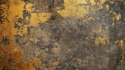 Poster - Glistening gold paint enhances the rough texture of a concrete wall, creating a striking contrast that transforms an ordinary surface into a work of art. The play of color and texture captivates