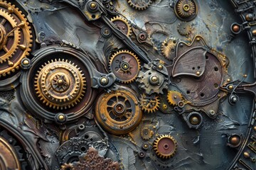 Poster - A close-up shot of intricately crafted gears and cogs, showcasing a steampunk aesthetic, A steampunk-inspired design with mechanical gears and clockwork