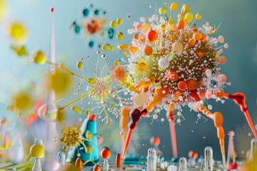 Poster - a colorful abstract sculpture resembling a nanotech marvel, created by transforming everyday objects