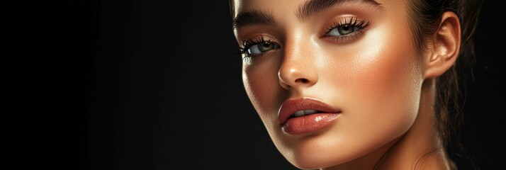 Aufkleber - Beauty portrait of a woman highlighting smooth skin and artistic lighting in modern fashion photography. Generative AI