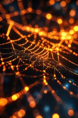 Wall Mural - Beautiful spider web in wild field with dew in morning in Spring.