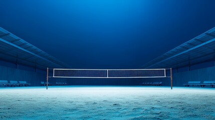 Minimalist Volleyball Court Arena in Deep Blue Tones Ideal for Sport Backgrounds