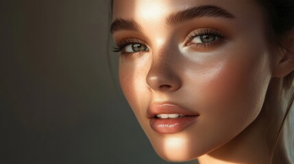 Poster - Modern beauty portrait showcasing youthful skin with artistic lighting in contemporary style. Generative AI