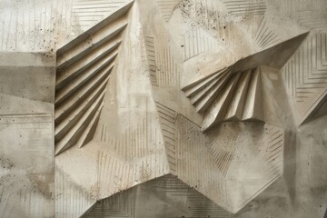 Poster - an abstract relief sculpture carved into concrete, featuring chiseled lines and geometric shapes, ch