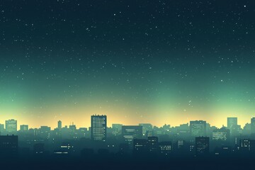 Aufkleber - City skyline illuminated by lights under a starry night sky with a tranquil glow over the urban landscape. Generative AI