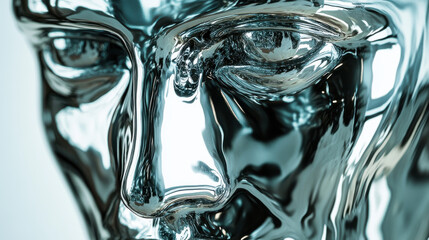 Wall Mural - a macro close-up of a futuristic sculpture, human-like form with chrome textures, high-contrast refl