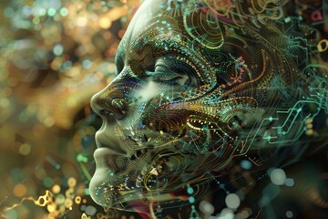 Aufkleber - digital art of a face in data swirl, showing machine learning, a surreal representation of machine l