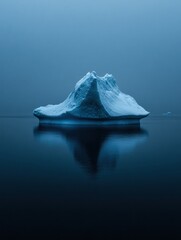 Fototapete - Melting iceberg in dark blue waters with empty sky for text and serene ambiance. Generative AI