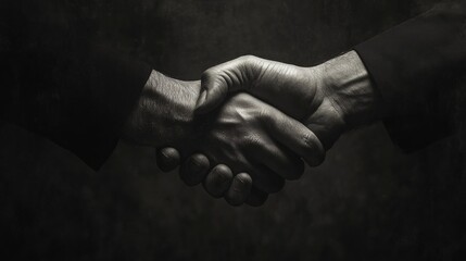 Leinwandbilder - Grunge style handshake between two individuals in a dimly lit urban setting during a serious meeting. Generative AI