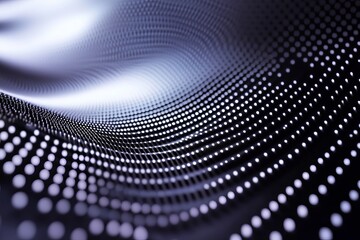 Poster - Abstract Dark Gray Wave Background Digital Art Elegant Modern Design Futuristic Technology Dots Pattern Silver White Illuminated Smooth Curve Graphic 