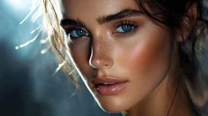 Poster - Modern beauty portrait highlighting youthful skin and striking features with artistic lighting. Generative AI