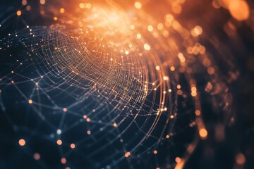 Poster - Abstract Network Connection Golden Lines Digital Art Background Design Technology Web Modern Futuristic Orange Glow Shiny Elegant Dark  Space Internet