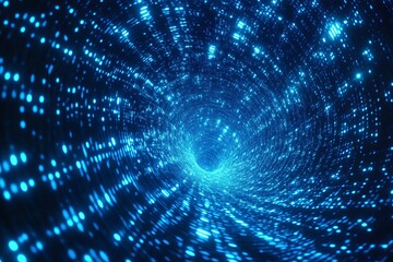 Poster - Abstract Blue Glowing Tunnel Digital Art Background Futuristic Technology Design Modern Elegant Sparkling Bright Light Energy Vortex Swirling         