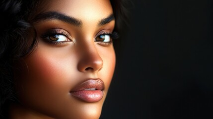 Poster - Elegant fashion portrait featuring a woman with radiant skin and artistic lighting in modern beauty style. Generative AI