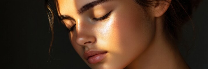 Aufkleber - Fashion portrait capturing a woman with smooth skin and artistic lighting in modern beauty aesthetic. Generative AI