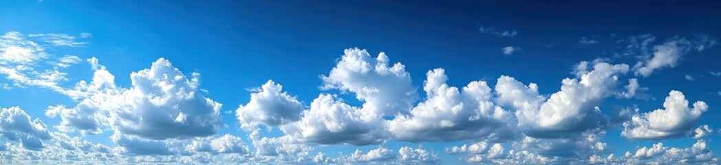 Canvas Print - Blue Sky and Fluffy White Clouds in a Serene Landscape