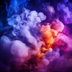 Aufkleber - Abstract Colorful Smoke Waves: A Mesmerizing Dance of Blue, Orange, and Purple Hues on Dark Background.