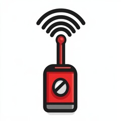 Poster - Red Remote Control with Signal Icon: A vector illustration of technology and wireless connectivity, simple and modern design.