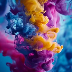 Aufkleber - Swirling Colors: An Abstract Dance of Blue, Yellow, and Pink Hues in Fluid Motion for Creative and Artistic Designs