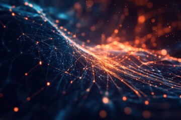 Leinwandbilder - Glowing handshake symbolizes abstract business connection with lines of communication in a digital environment. Generative AI