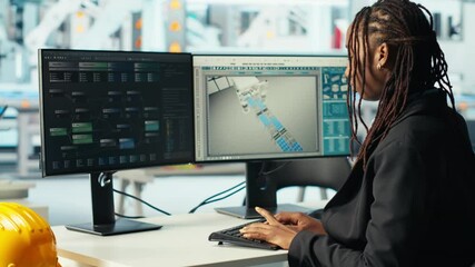 Poster - photovoltaics factory programmer analyzing data with machine learning tech, reviewing system metrics