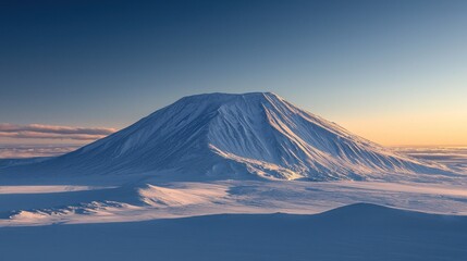 Wall Mural - Majestic snow-capped mountain at sunset.