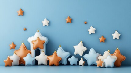 Poster - A collection of stars hanging from a string on a dark background for decoration or design purposes
