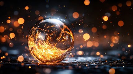 Aufkleber - Glass sphere with flame inside creating a mesmerizing visual effect on a dark background