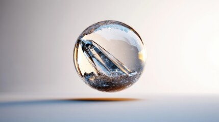 Poster - Glass sphere reflecting a scenic landscape and colorful light patterns on its surface