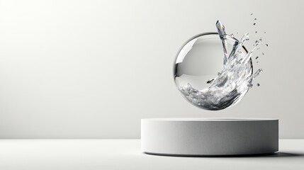 Aufkleber - Glass sphere with water splashing out captured in a dynamic and artistic photograph