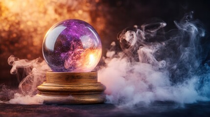 Poster - Snow globe featuring a colorful nebula scene with starry background and decorative base