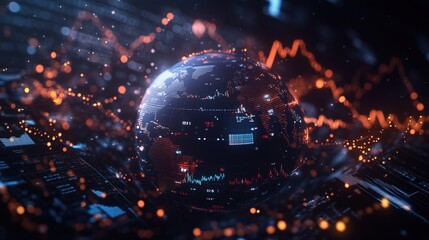 Poster - Sphere with red light on top surrounded by soft lighting and photographic elements