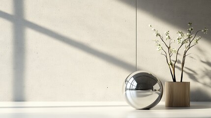 Poster - Vase with a green plant on a table in a brightly lit room