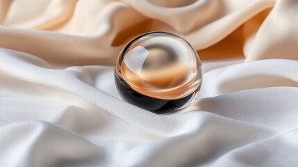 Aufkleber - Glass ball placed on white cloth with soft lighting for artistic photography composition