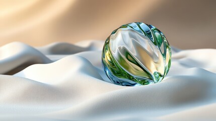 Aufkleber - Glass ball placed on a white cloth with soft lighting creating a serene and artistic composition