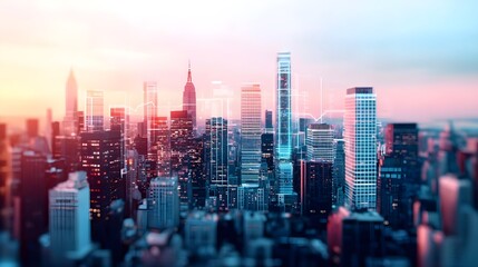  Futuristic Skyline of New York City with Stock Market Data Overlay and Financial Growth Concept